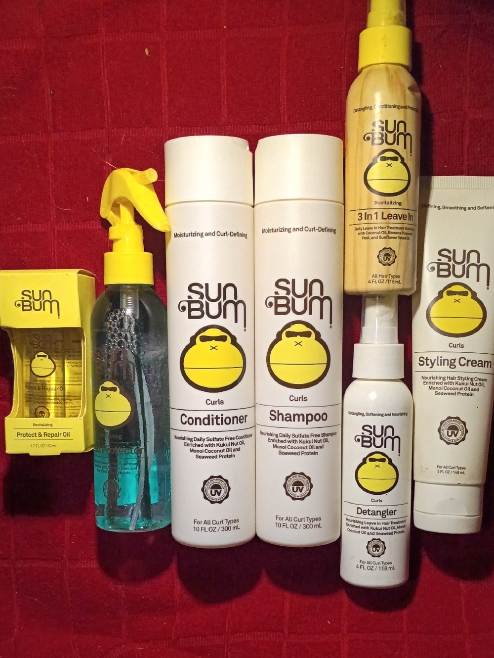 SUNBUM CURLS: shampoo & cond heat protect cream leave-in Oil detangle